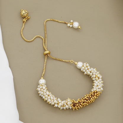 Gold-Toned Pearl Cluster Adjustable Bolo Bracelet