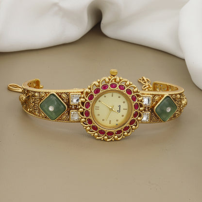 Ruby Red Bezel & Emerald Green Accent Watch Bracelet