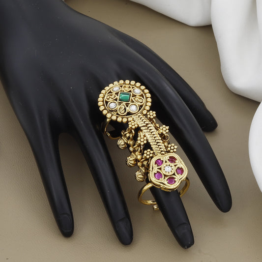 Antique Double Finger Ring with Ruby & Emerald Stones