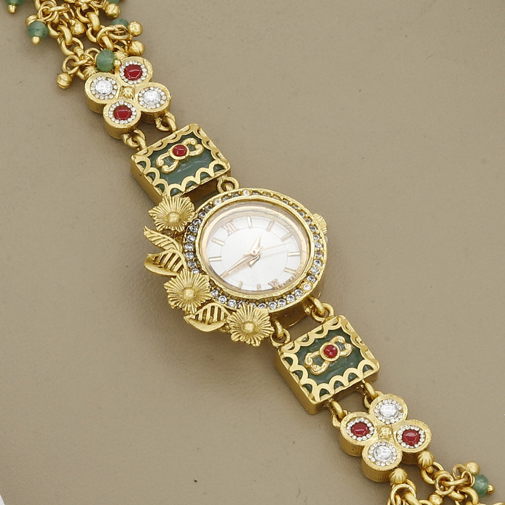 Traditional Gold Toned Meenakari Bracelet Watch