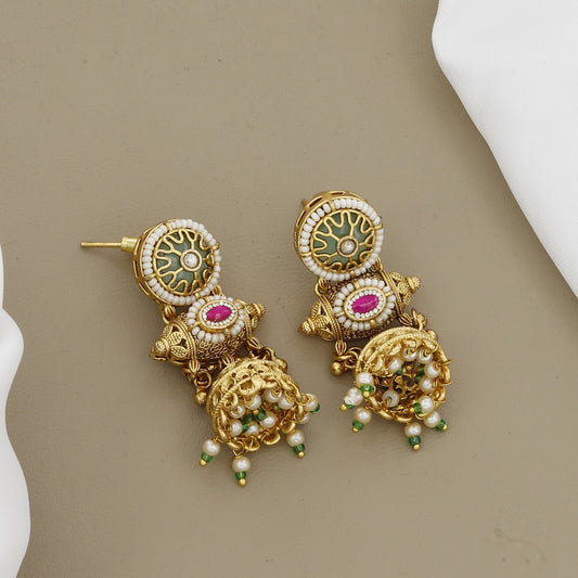 Ethnic Antique Finish Stone Studded Gold Plated Necklace Set