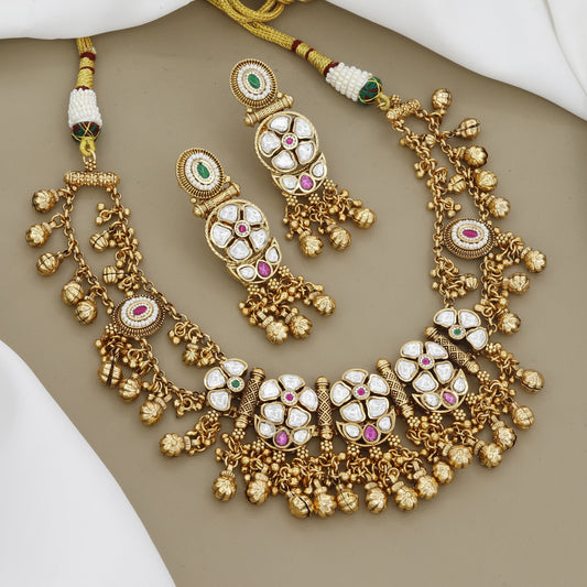 Heirloom-Style Antique Gold Toned Necklace Set with Earrings
