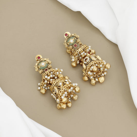 Luxury Ethnic Gold Tone Handcrafted Polki & Meenakari Long Necklace Set