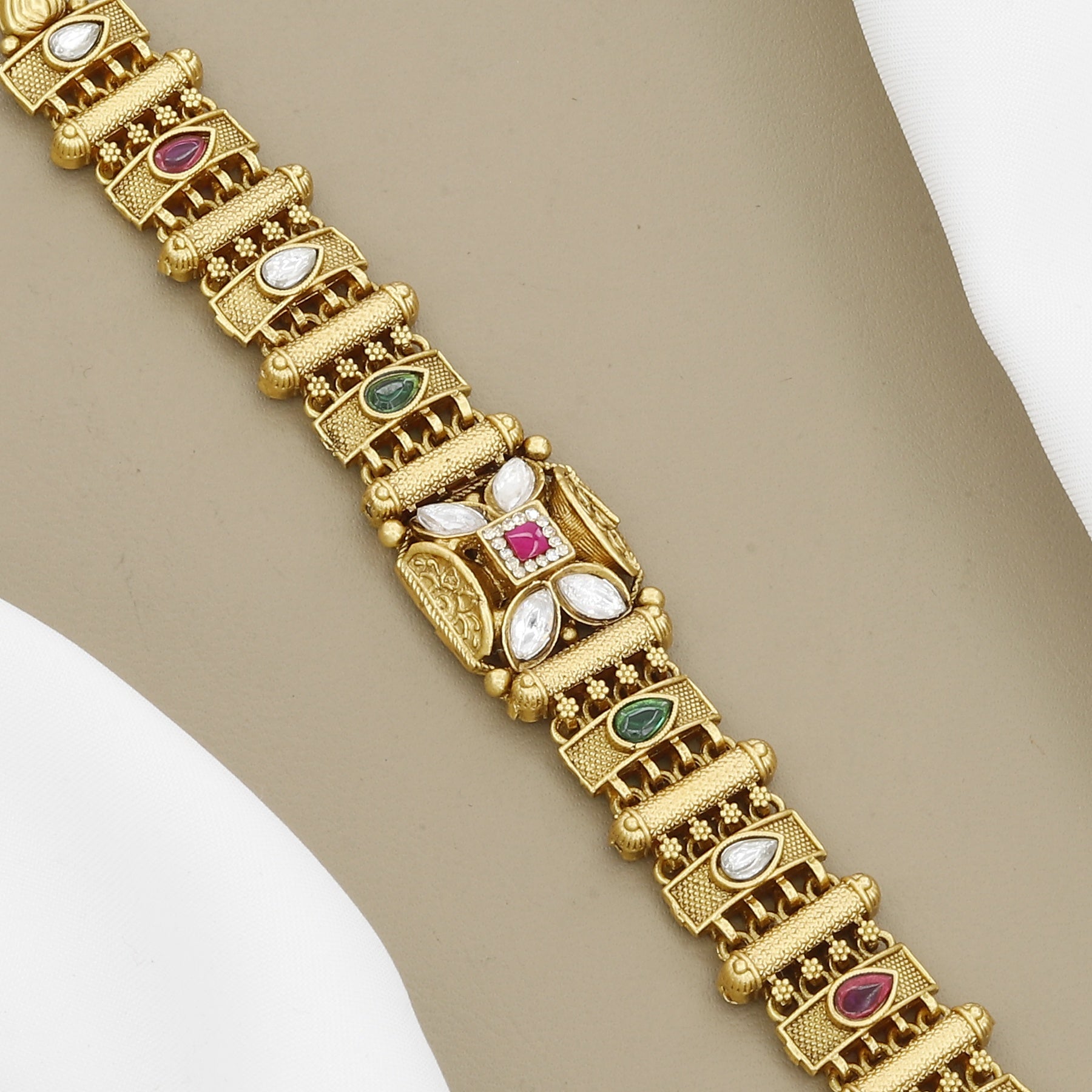 Kundan and Pearl Embellished Gold Tone Antique Bracelet