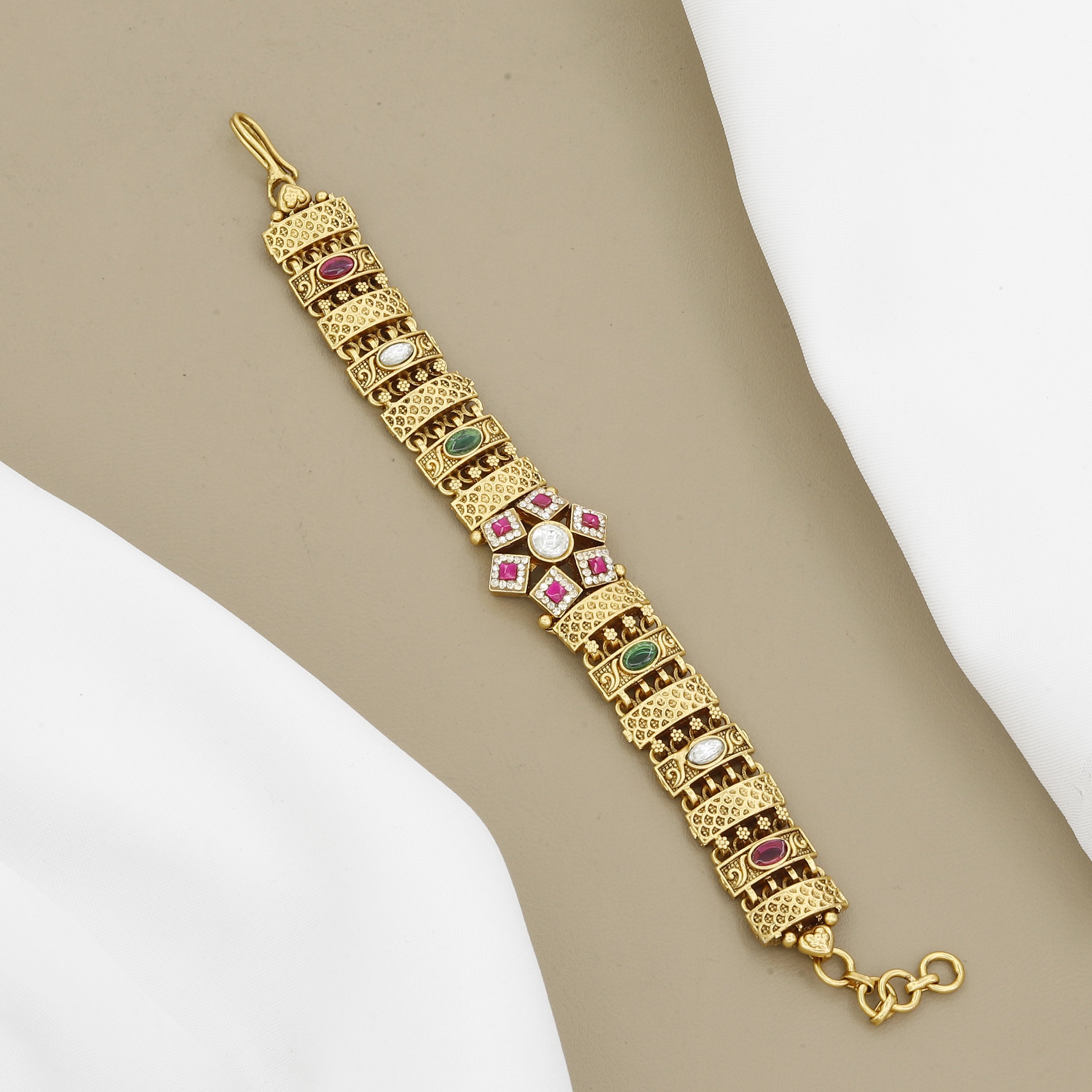 Antique Intricate Floral Design Gold Plated Bracelet