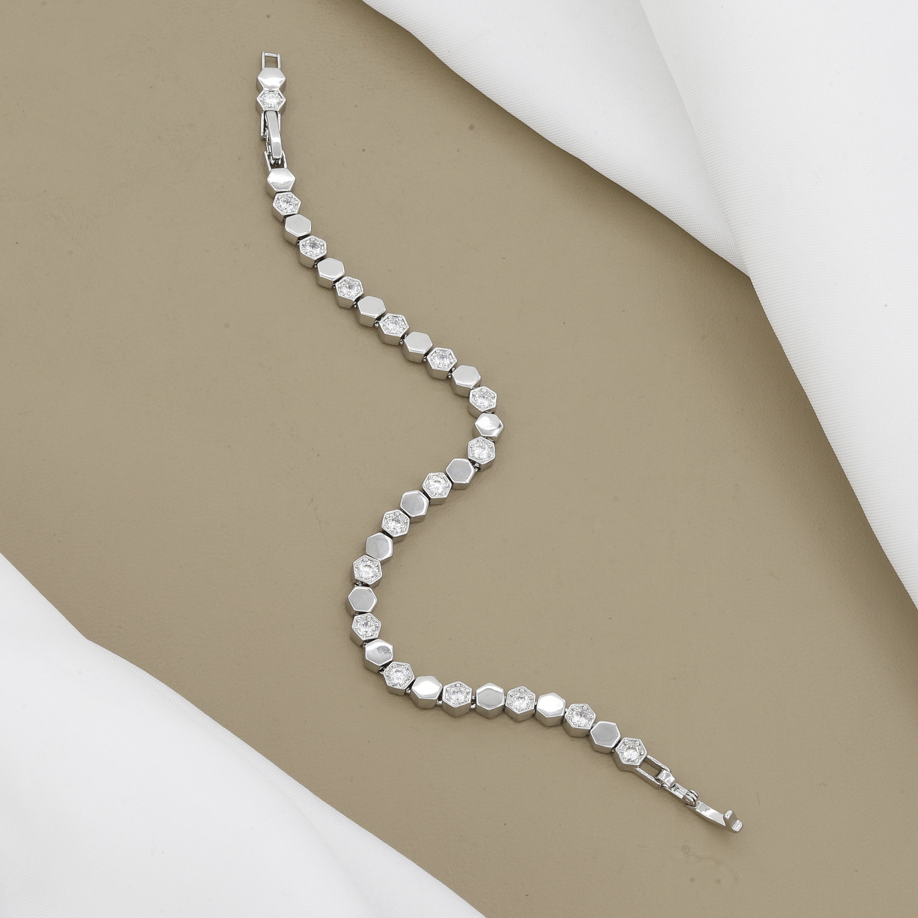 Silver Polished Hexagonal Shape Office Bracelet