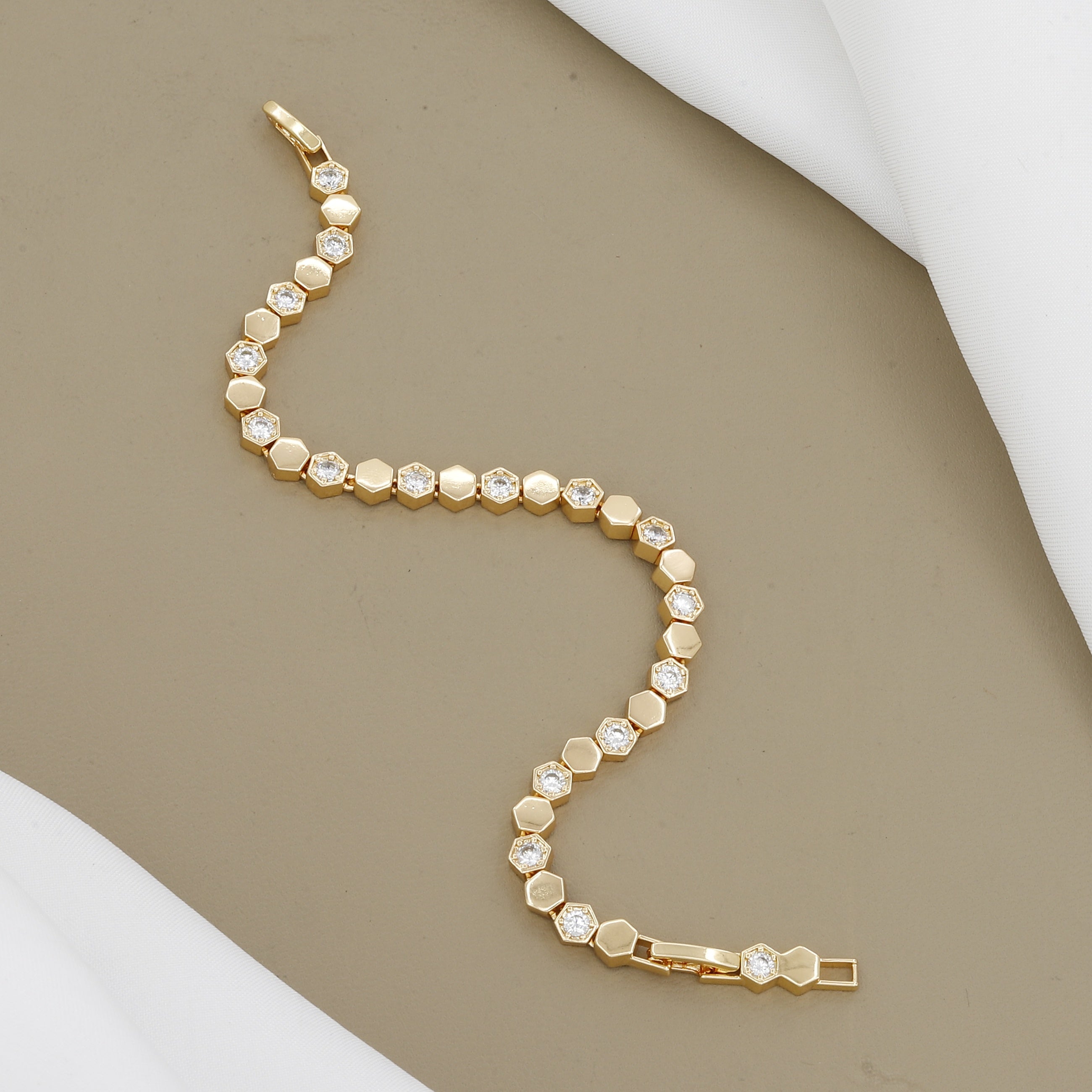 Gold Polished Hexagonal Shape Office Bracelet