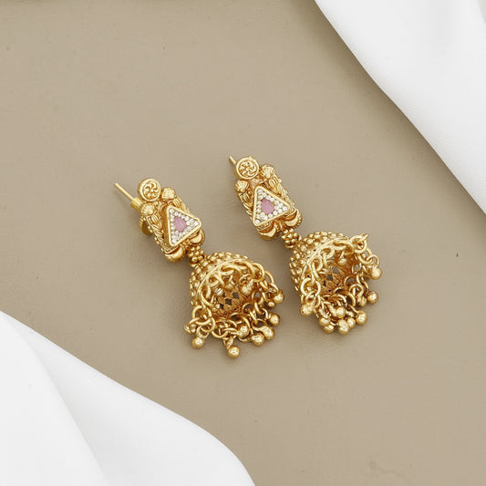 Traditional Matte Gold Finish Necklace Set with Ball Drops