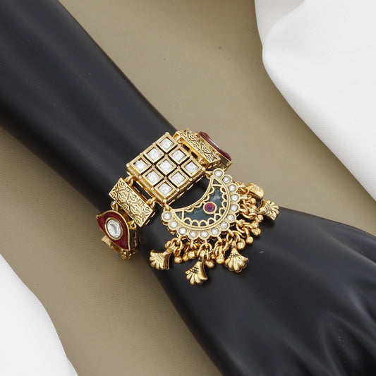 Royal Kundan Polki Style Bracelet with Meenakari Chandbali Drops