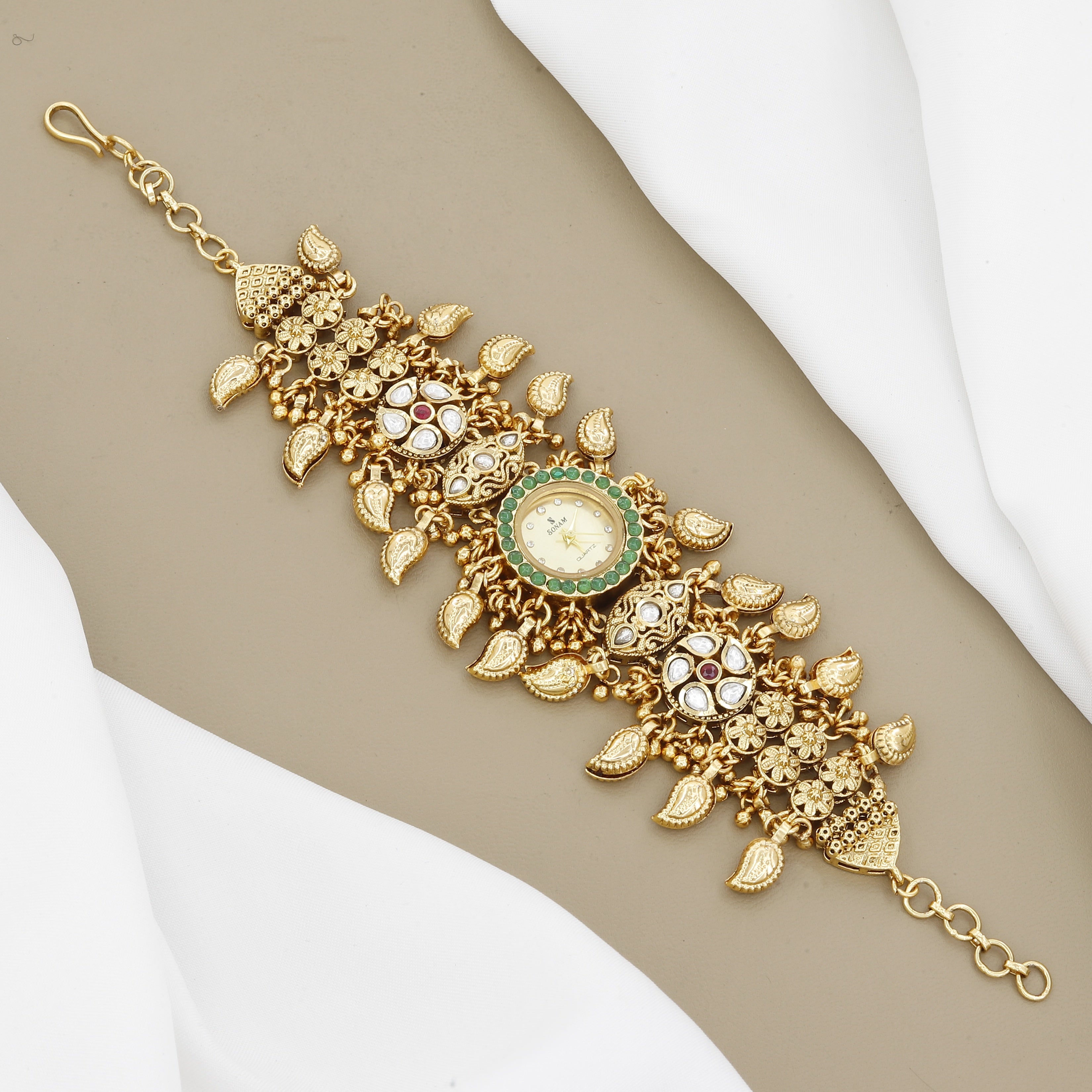 Traditional Watch Bracelet Unique, Kundan and Functional