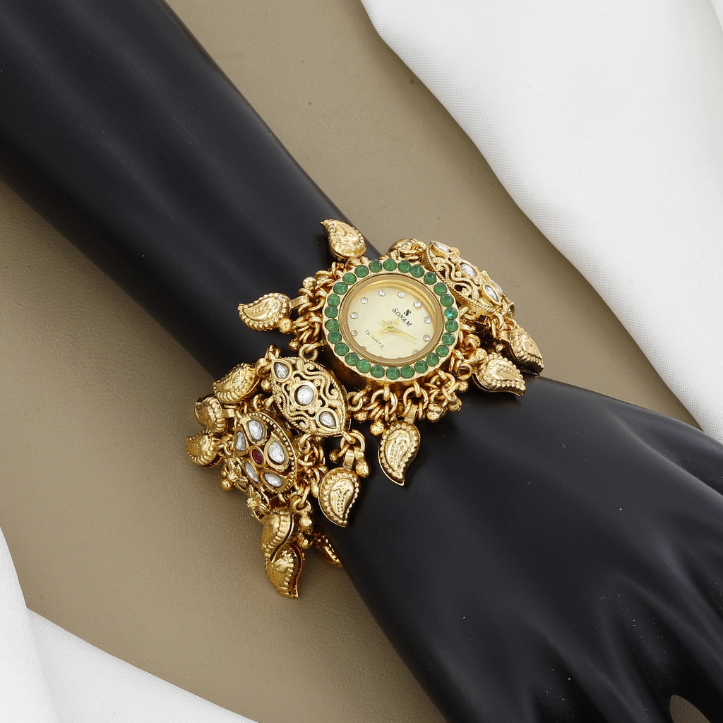 Traditional Watch Bracelet Unique, Kundan and Functional