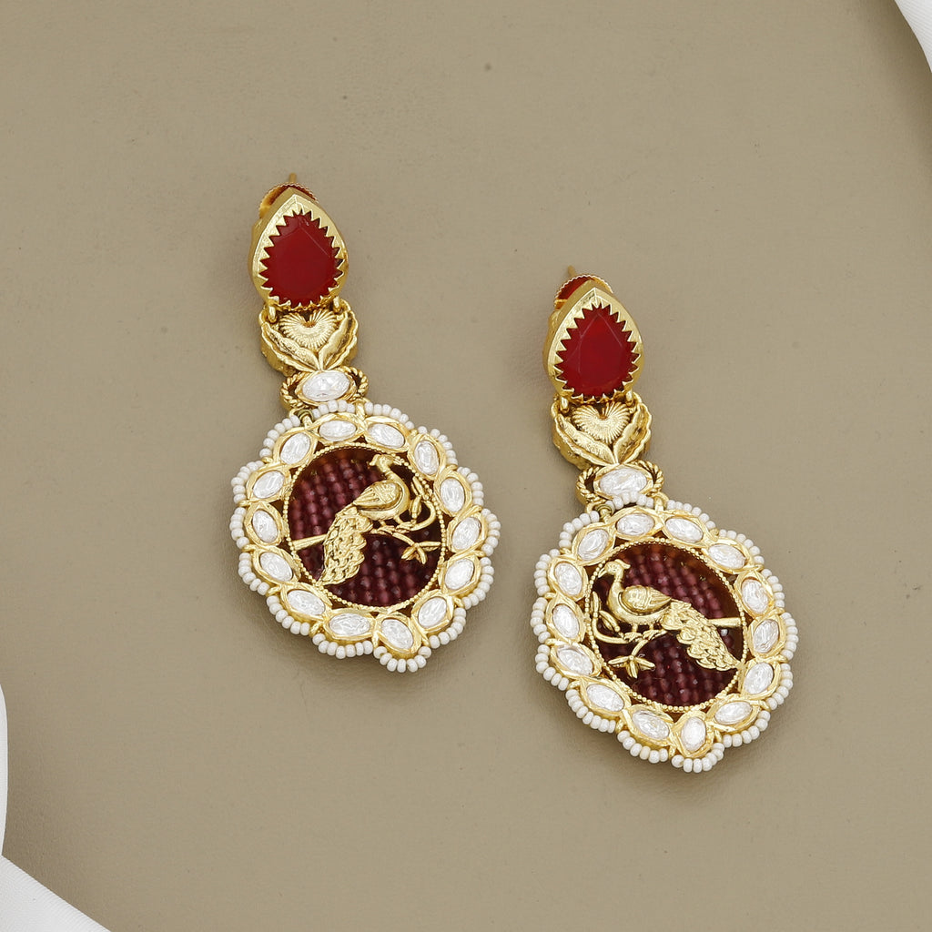 Traditional Kundan Polki & Pearl Peacock Jhumka Style Earrings