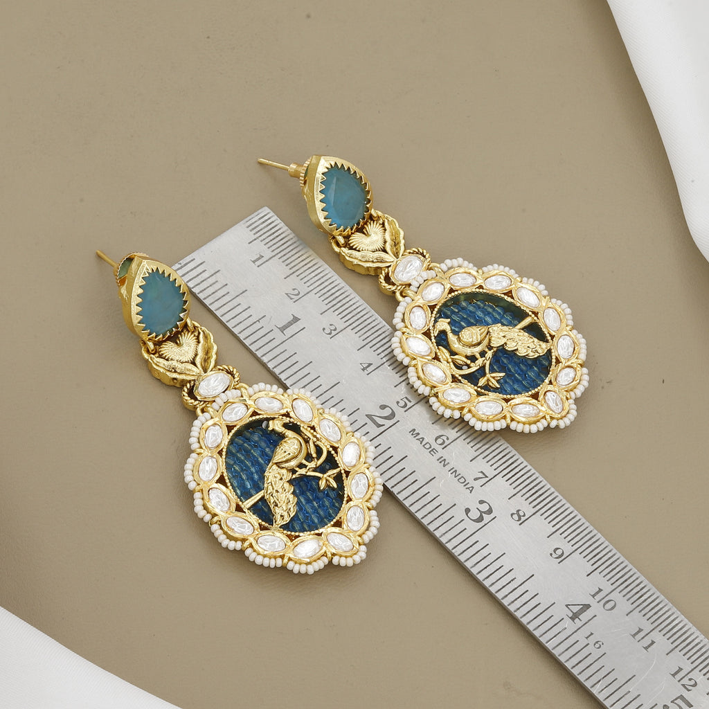 Traditional Kundan Polki & Pearl Peacock Jhumka Style Earrings
