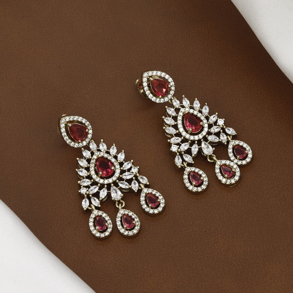 Mehndi Polished Elegant American Diamond Floral Necklace Set