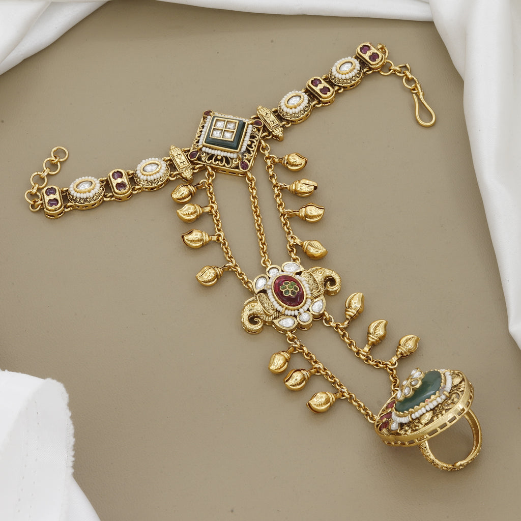 Traditional Heritage Antique Hath Panja with Green Stone