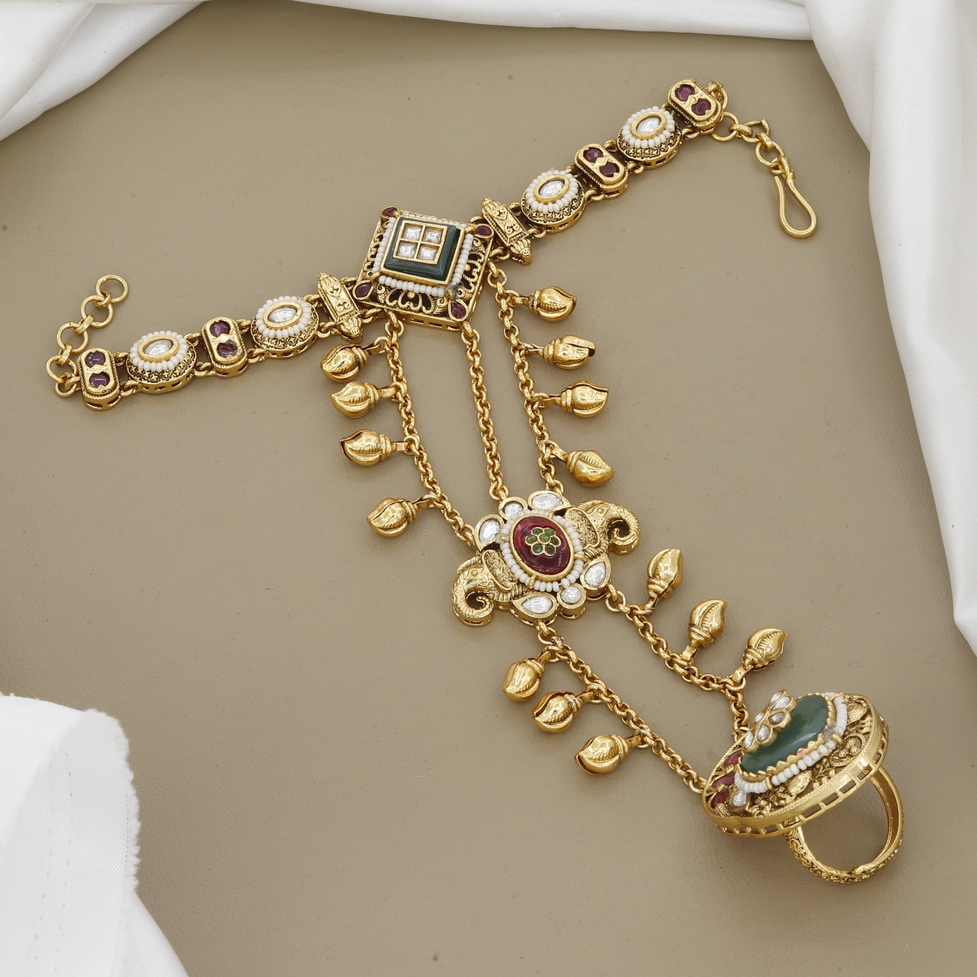 Traditional Heritage Antique Hath Panja with Green Stone