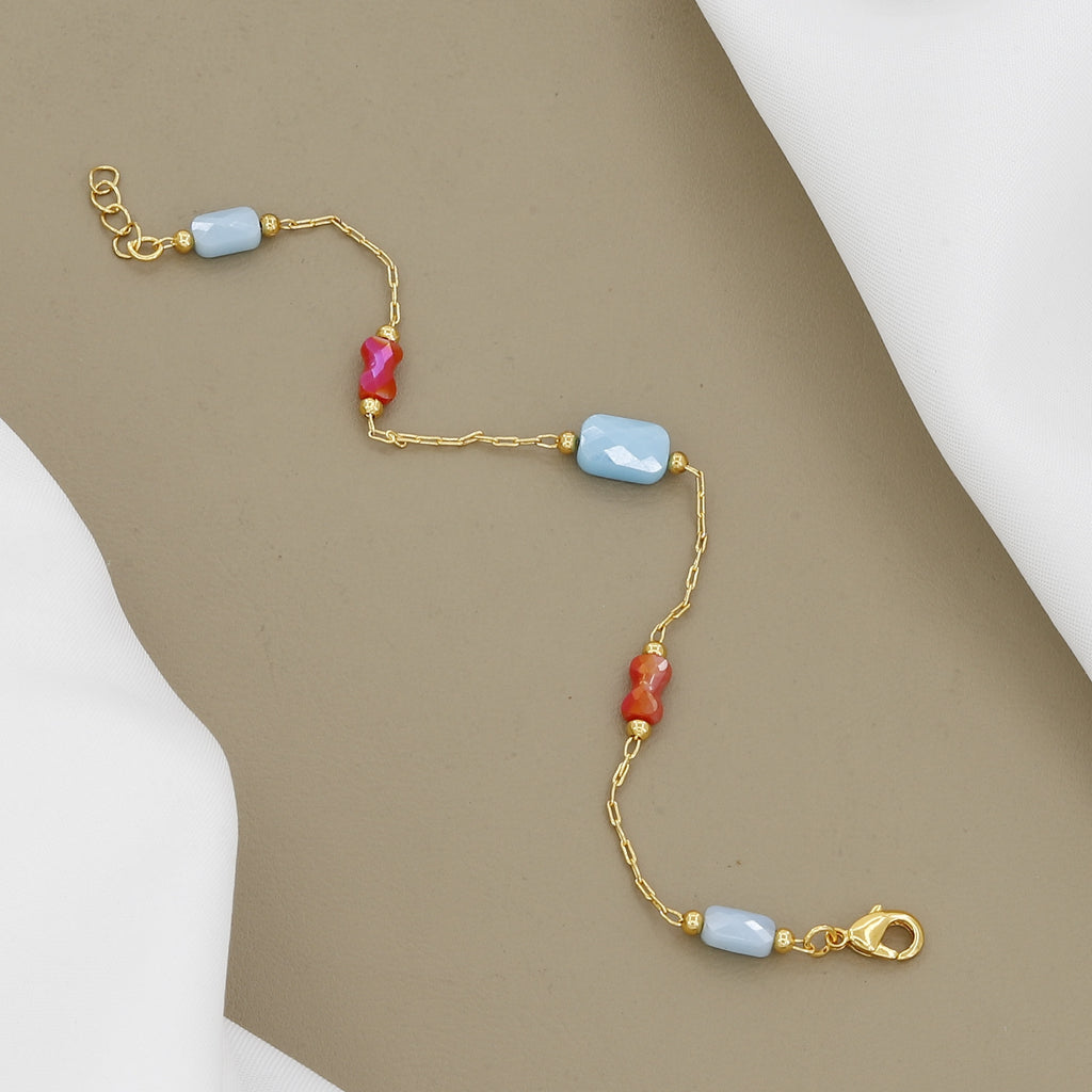 Minimalist Gold Link Bracelet with Stone Accents