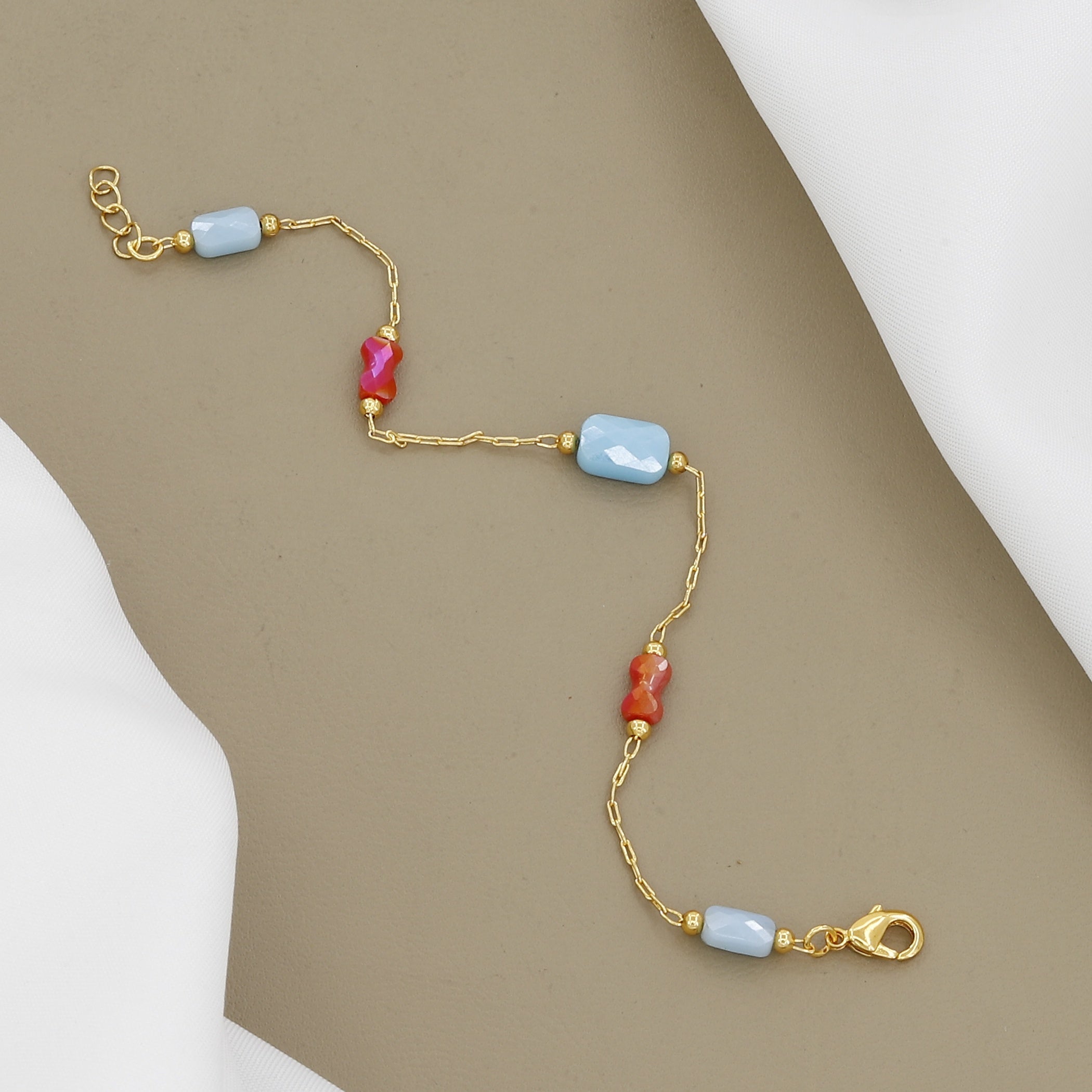 Minimalist Gold Link Bracelet with Stone Accents