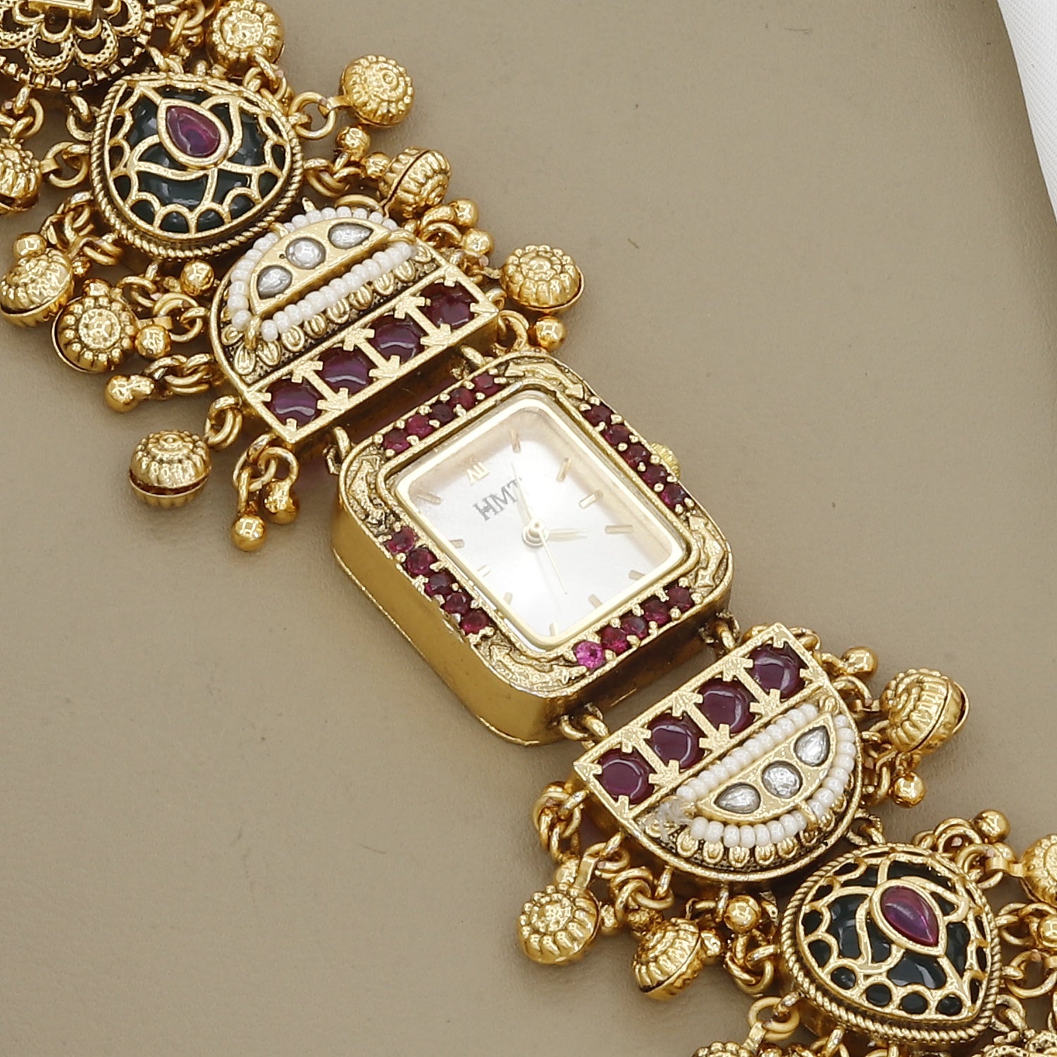 Traditional HMT Style Gold Plated Watch Bracelet with Kemp Stones