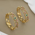 Modern Antique Gold Tone Patla Set with Ruby and Green Stones