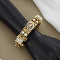 Intricate Meenakari & Pearl Embellished Gold Tone Kada Bracelet