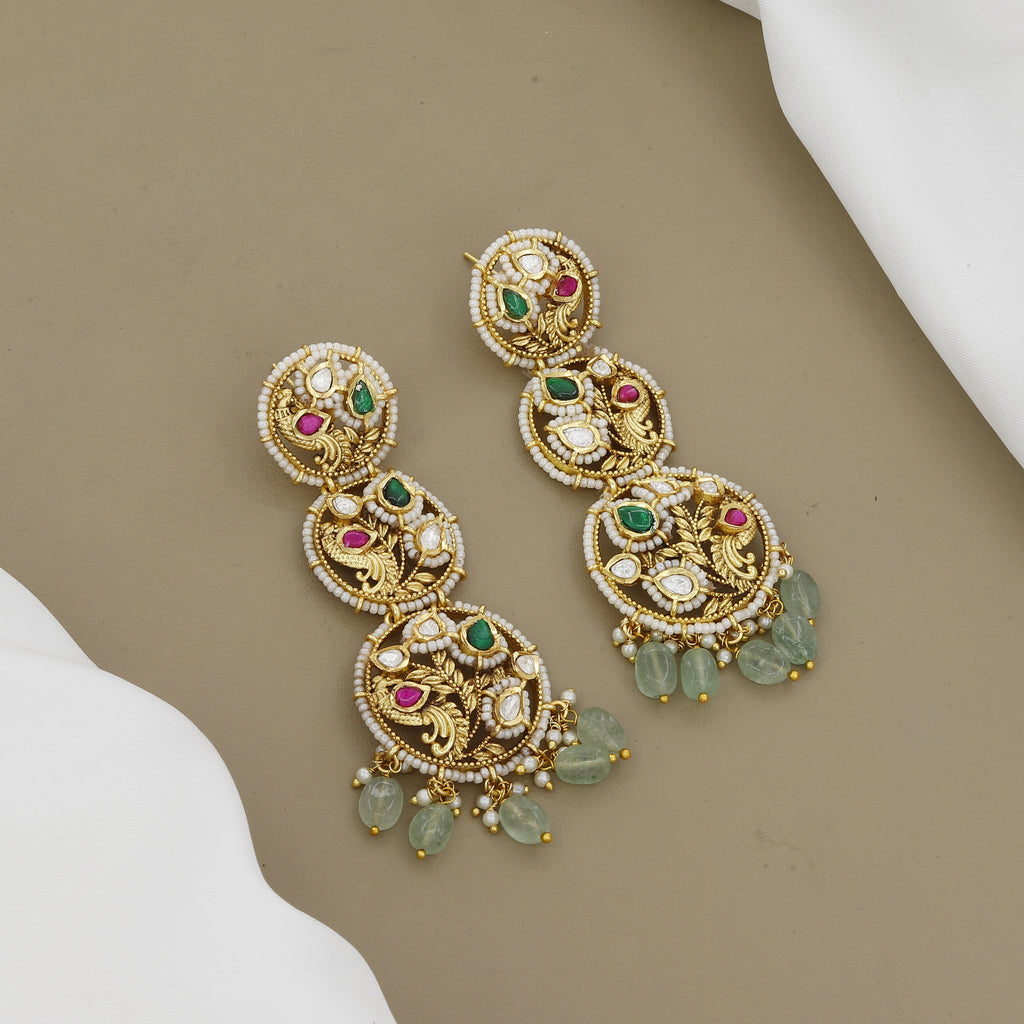 Traditional Kundan & Gold Plated Long Dangler Earrings for Women
