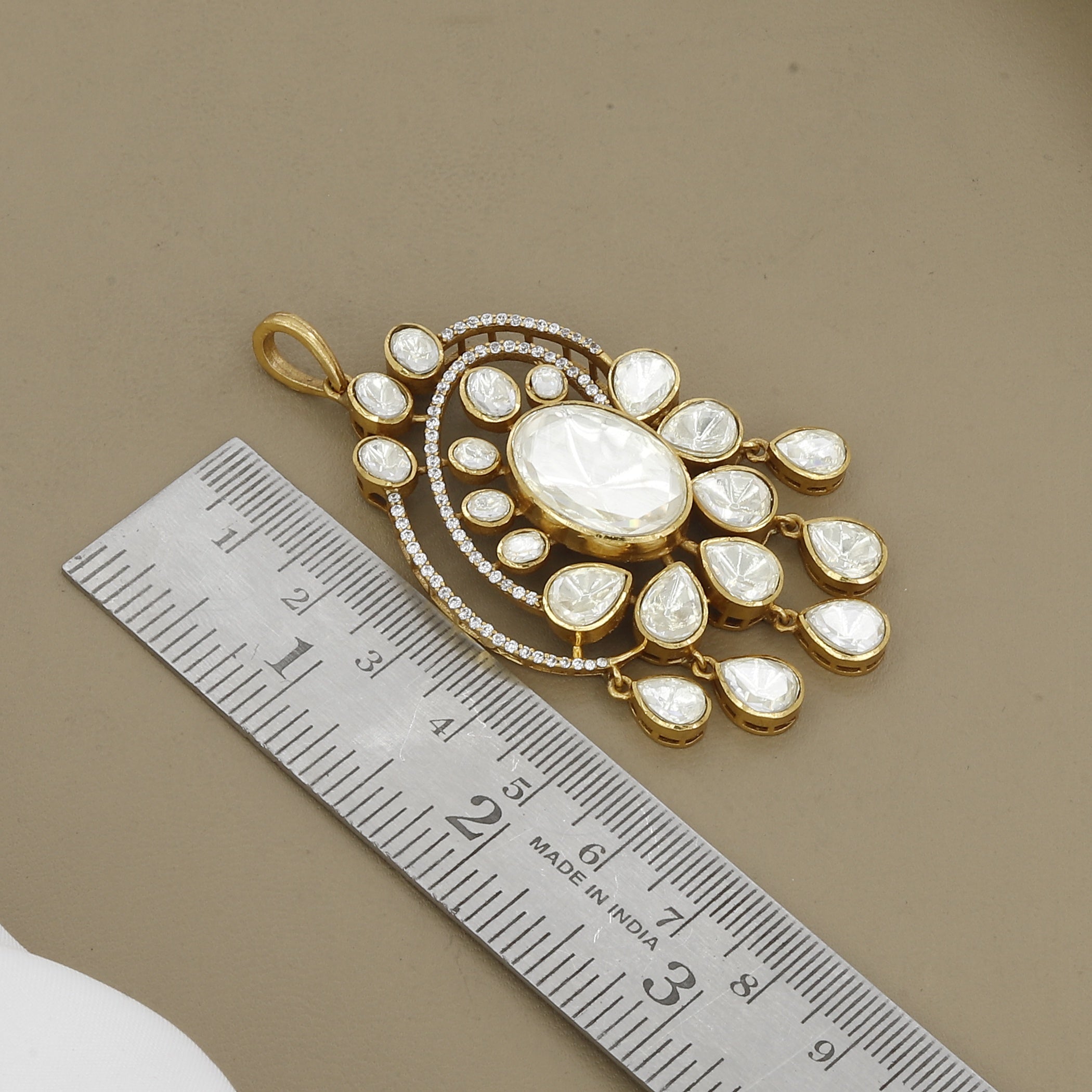 Classic Large Polki Stone Jhumki & Pendant Set for Women