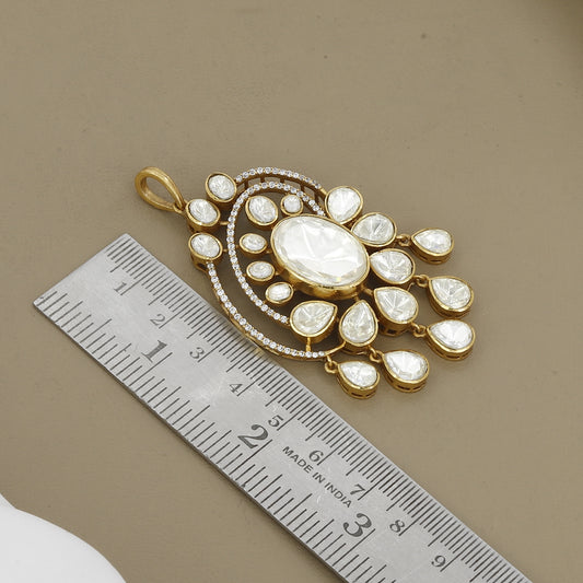 Classic Large Polki Stone Jhumki & Pendant Set for Women