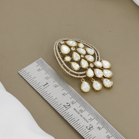 Victorian Polished Elegant Uncut Polki Tear Drop Pendant and Earring Set