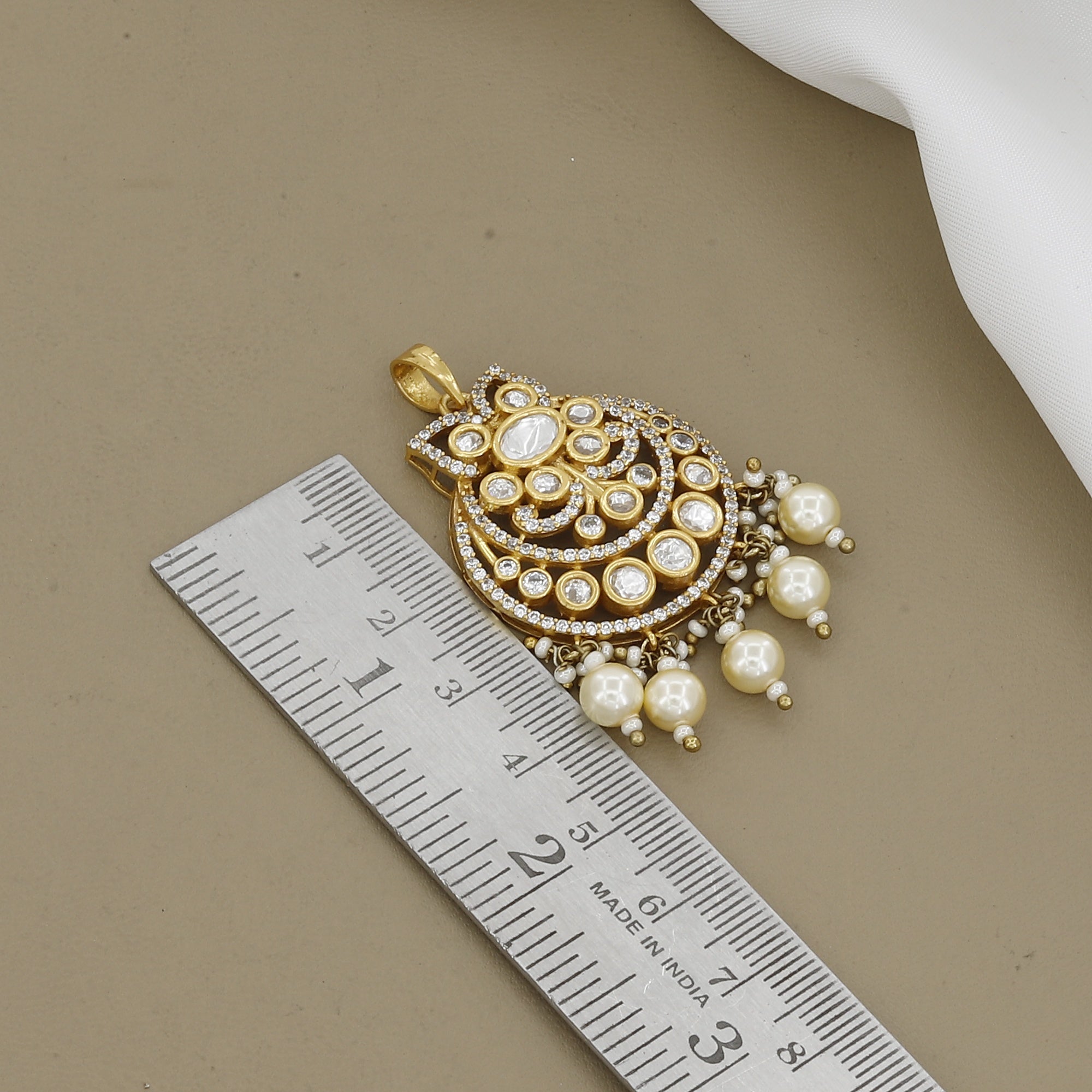 Traditional Gold Finish Kundan Polki & Pearl Pendant Set