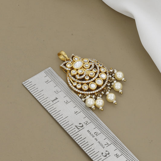 Traditional Gold Finish Kundan Polki & Pearl Pendant Set