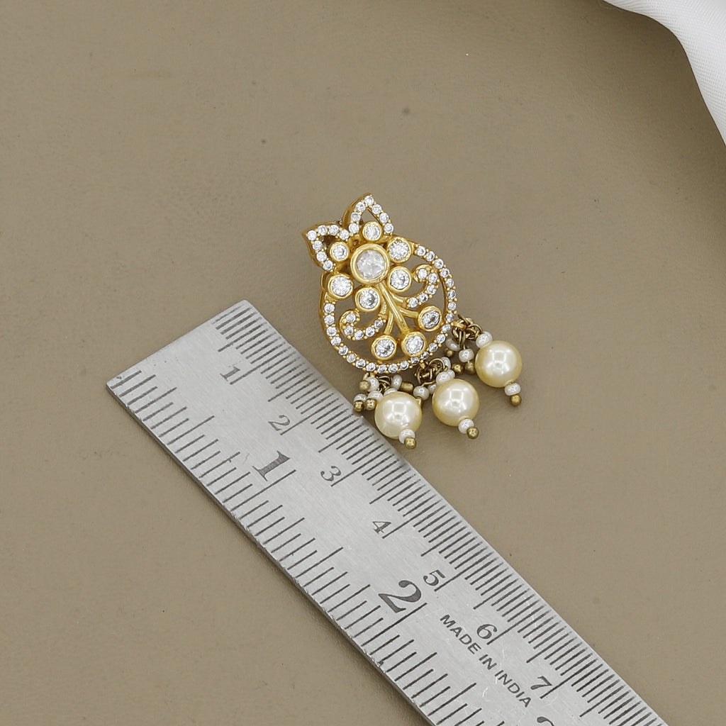 Traditional Gold Finish Kundan Polki & Pearl Pendant Set