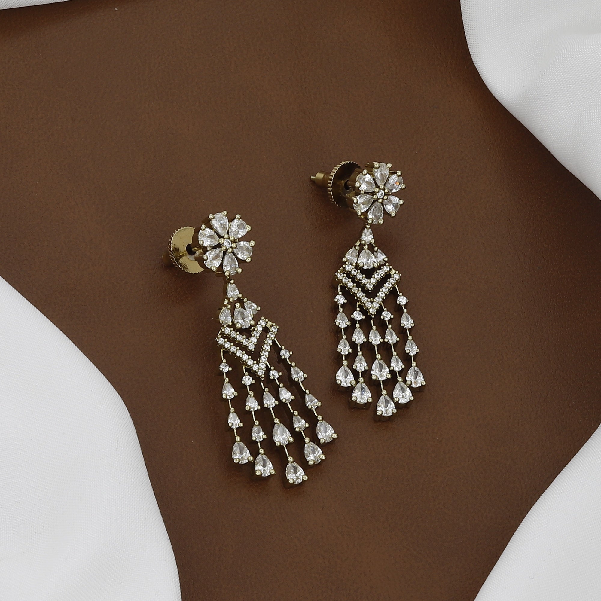 V-Shape Mehndi Polished Statement Botanical Leaf CZ Necklace Set