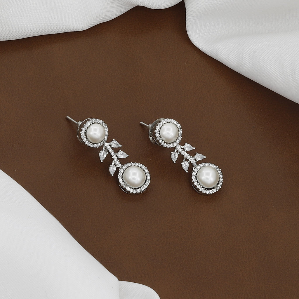 Silver Plated Pearl and CZ Necklace Set