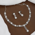 Silver Plated Pearl and CZ Necklace Set