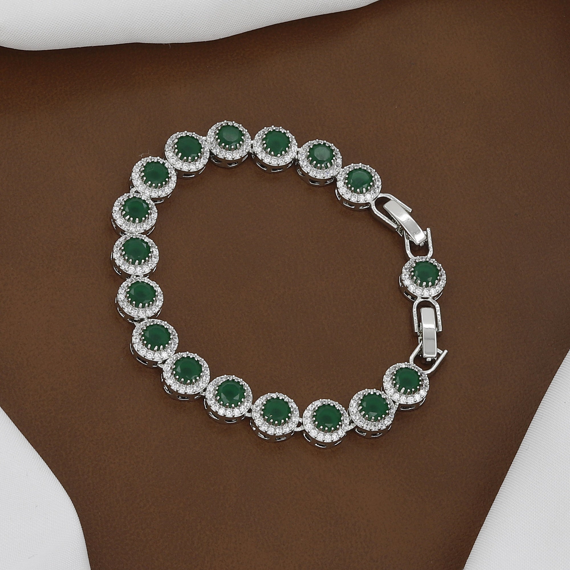 Luxury CZ Stone Silver Tone Tennis Circle Design Bracelet