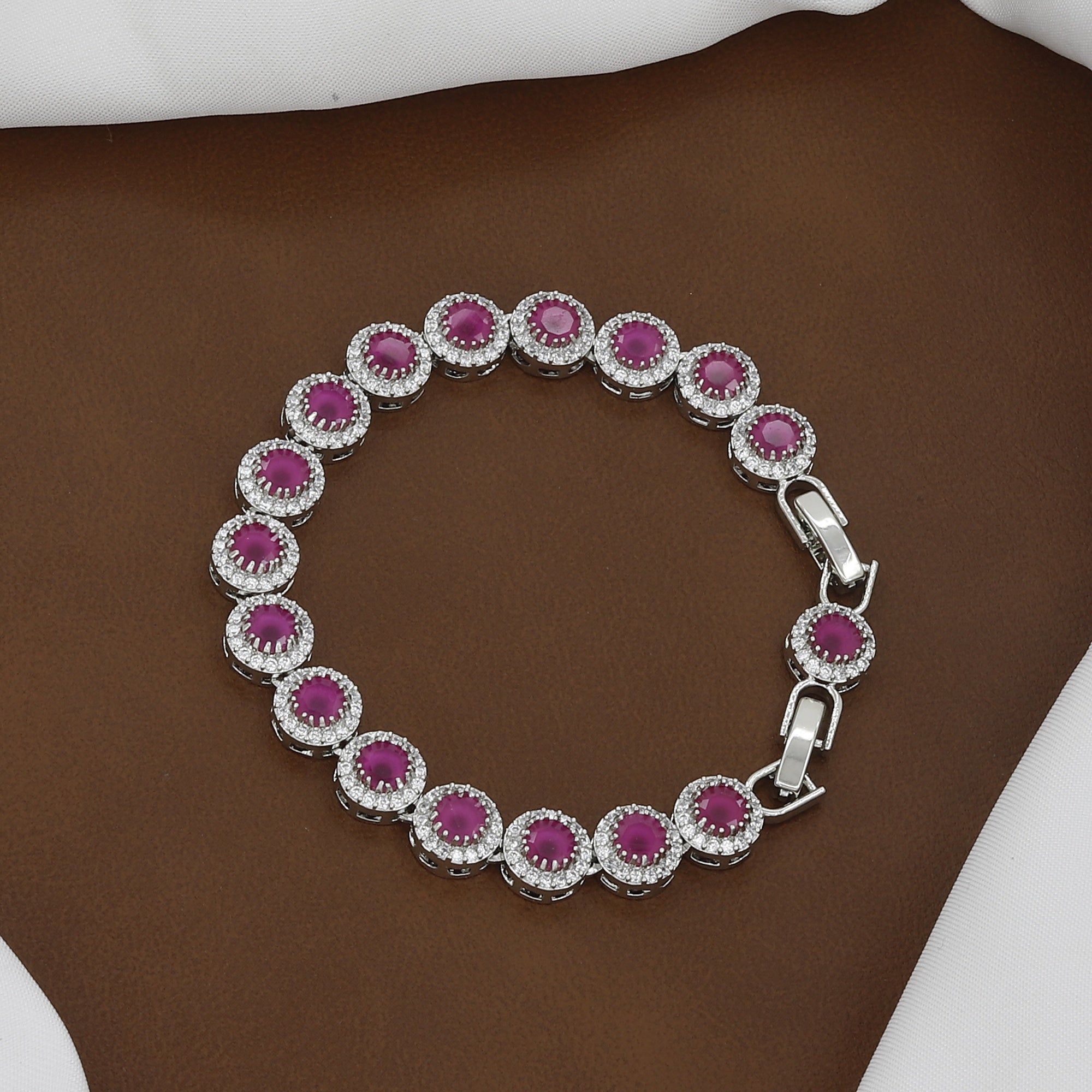 Luxury CZ Stone Silver Tone Tennis Circle Design Bracelet