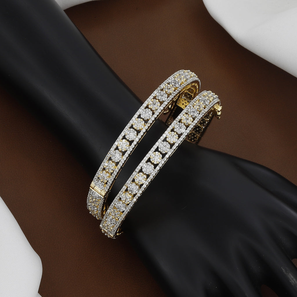 Gold Plated Sparkling Cubic Zirconia Bangle Set