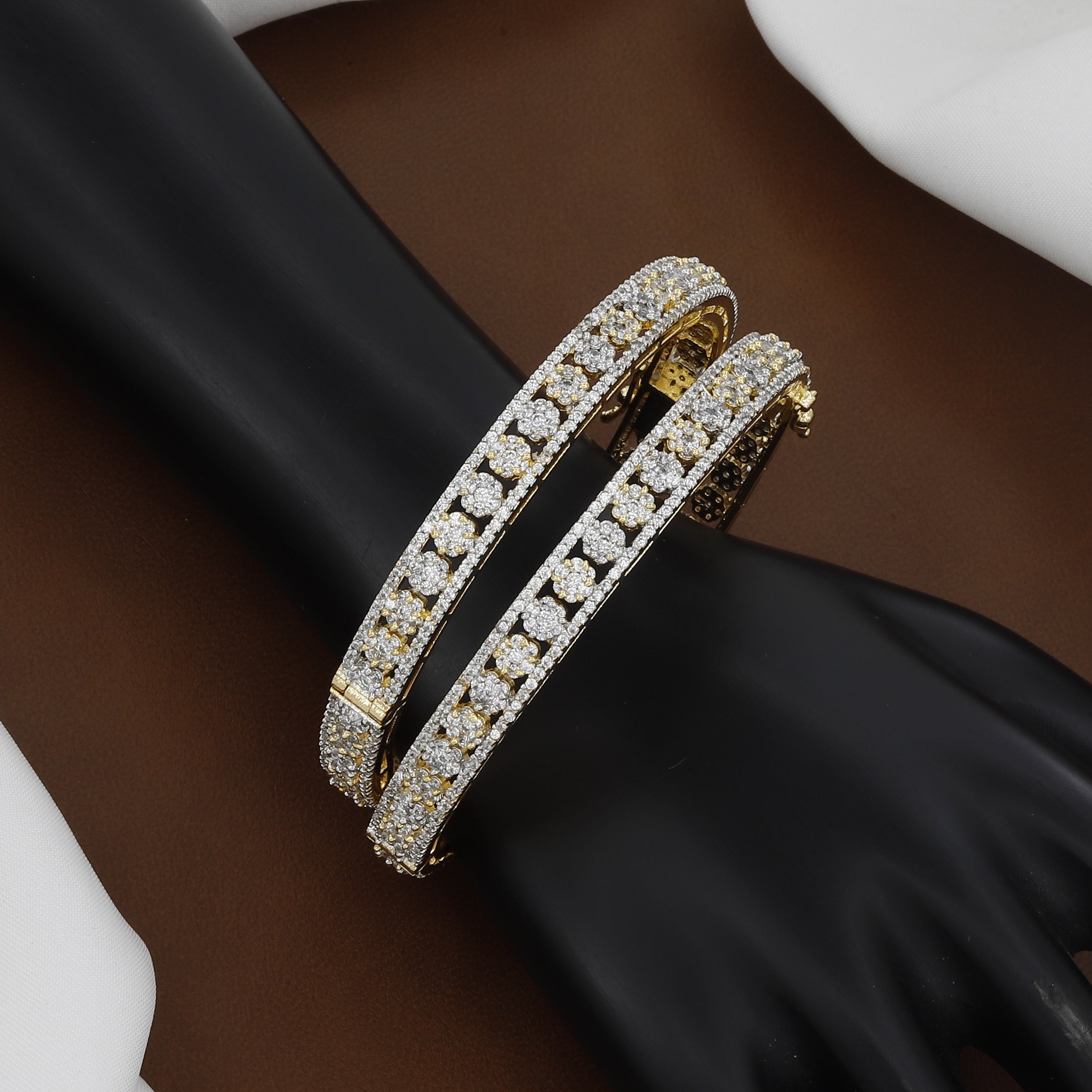 Gold Plated Sparkling Cubic Zirconia Bangle Set