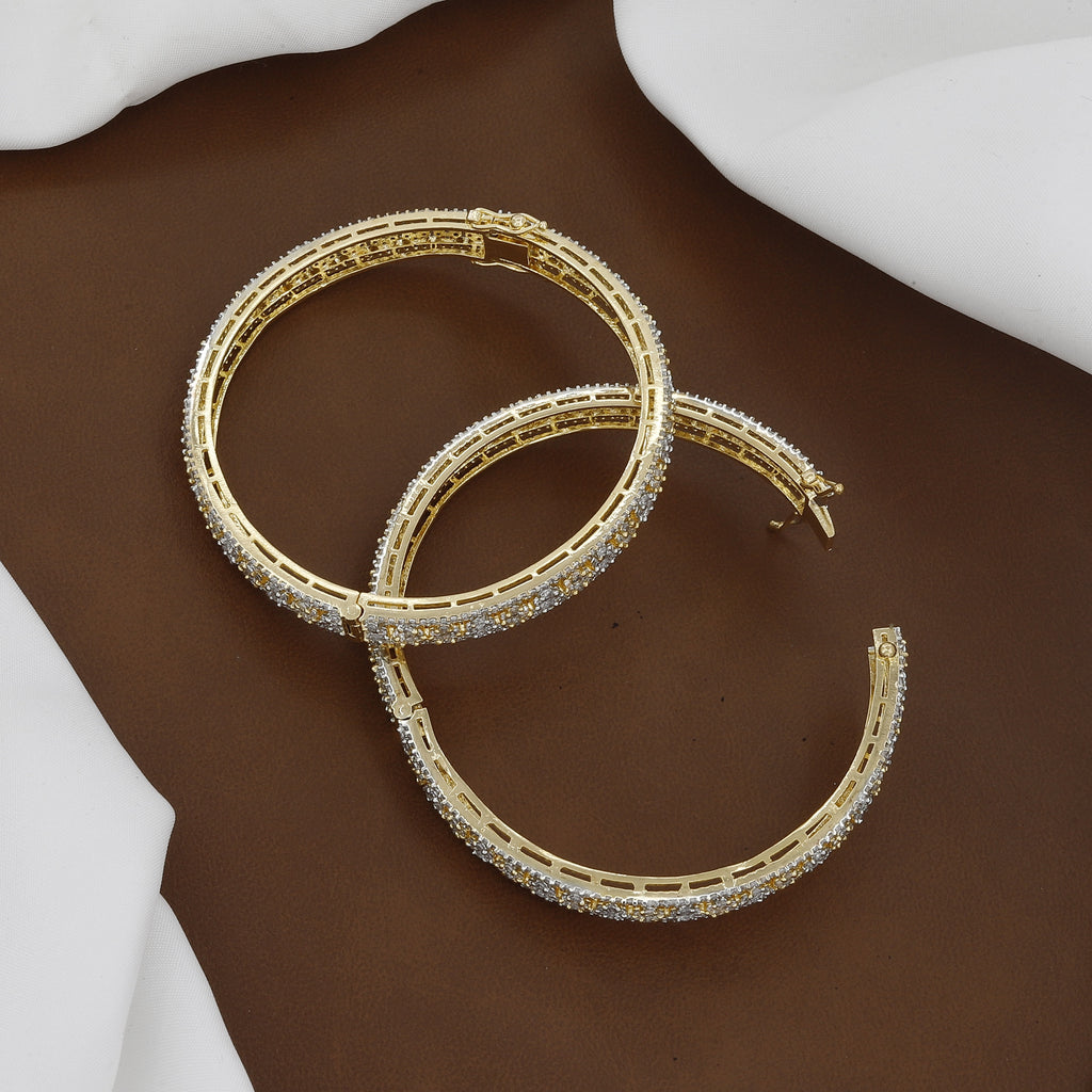 Gold Plated Sparkling Cubic Zirconia Bangle Set