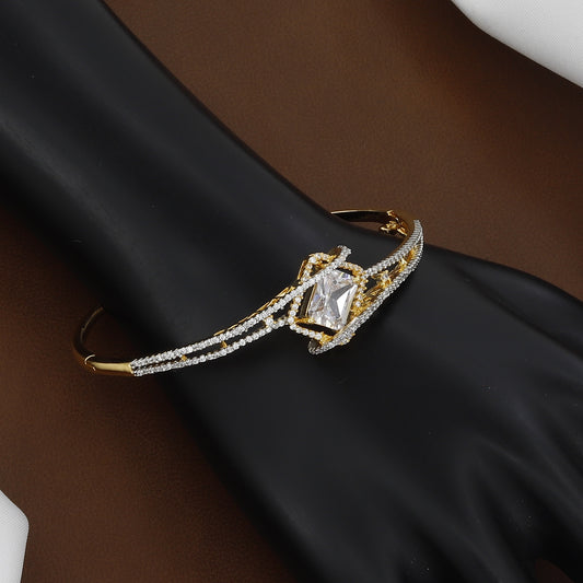 Modern Crystal Designer Gold-Plated CZ Stone Bangle Bracelet