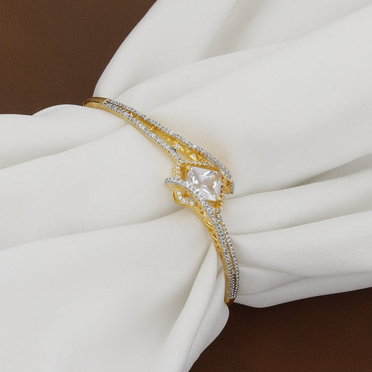 Modern Crystal Designer Gold-Plated CZ Stone Bangle Bracelet