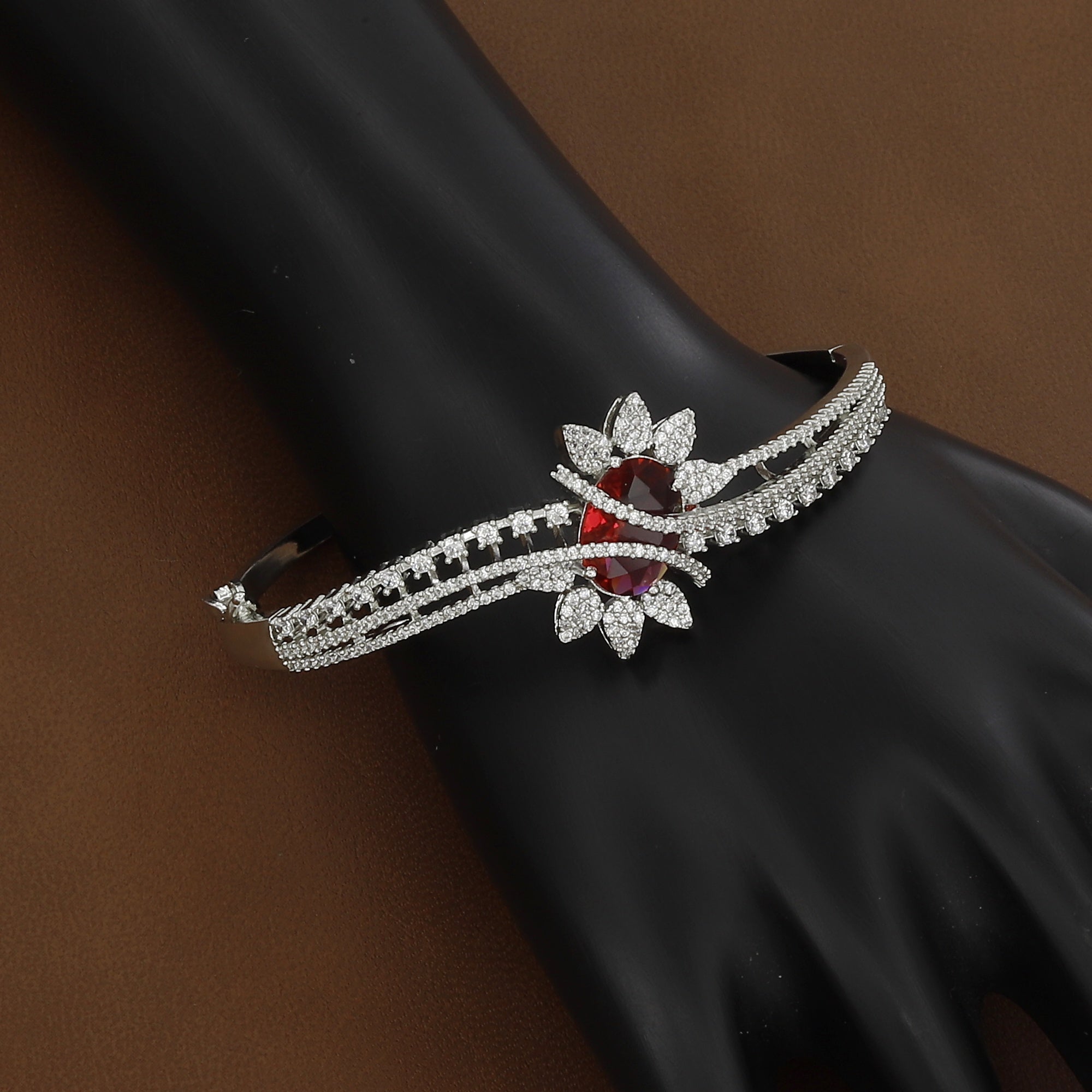 Royal Sapphire-Look CZ Silver-Tone Bangle Bracelet