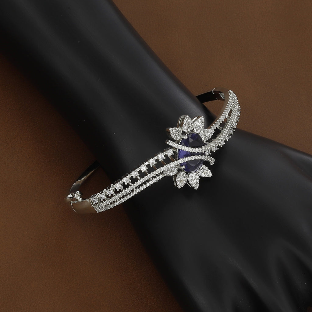Royal Sapphire-Look CZ Silver-Tone Bangle Bracelet