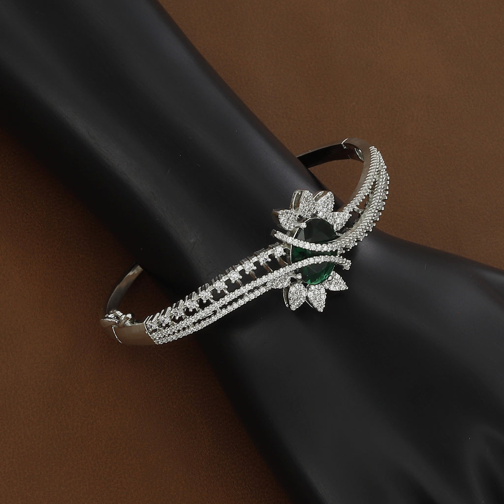 Royal Sapphire-Look CZ Silver-Tone Bangle Bracelet