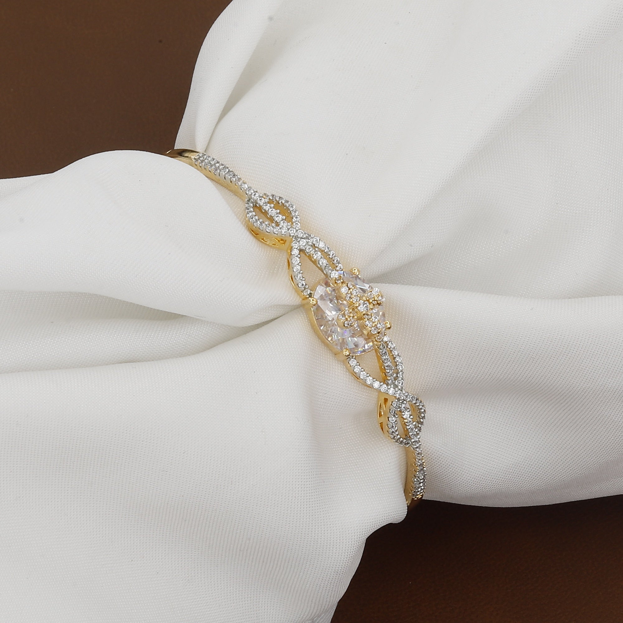 Elegant Gold-Plated CZ & Diamond-Look Bangle Kada
