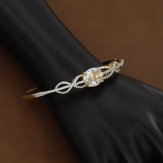 Elegant Gold-Plated CZ & Diamond-Look Bangle Kada