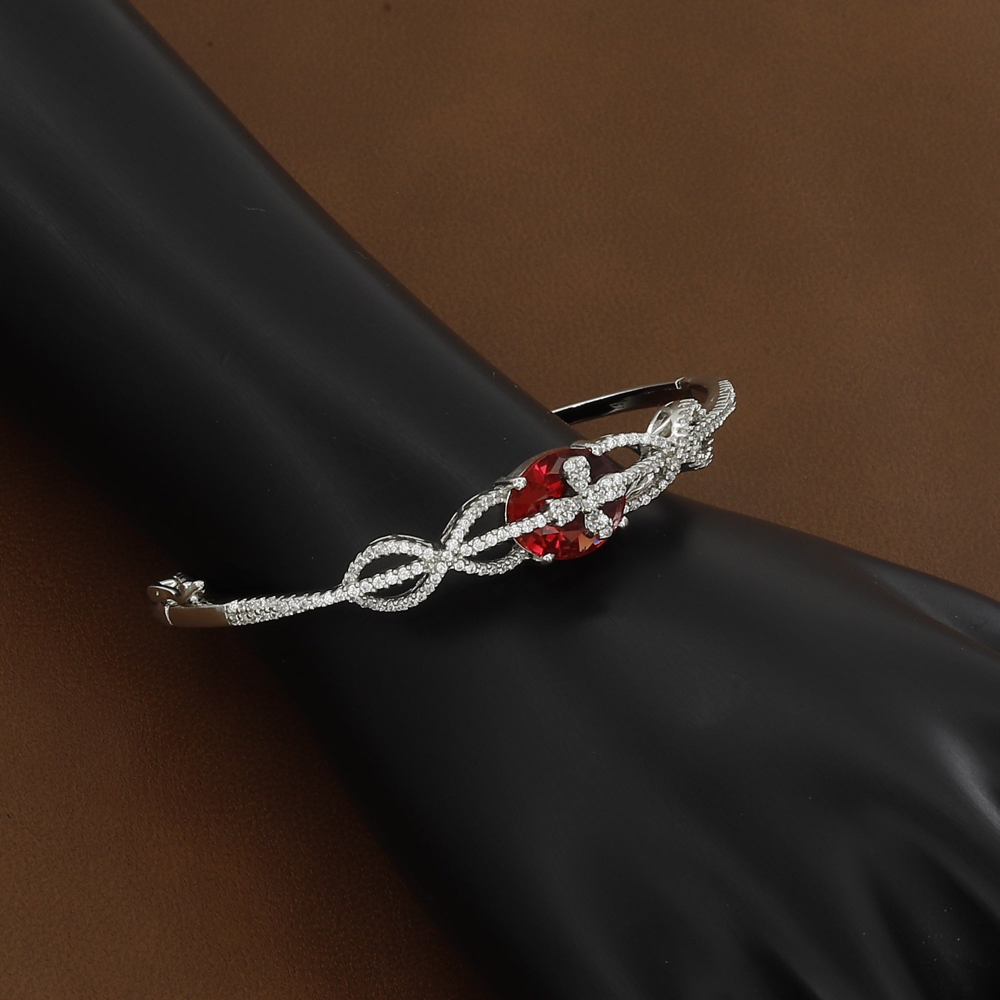 Diamond-Accented Sterling Silver Toned Bangle Kada