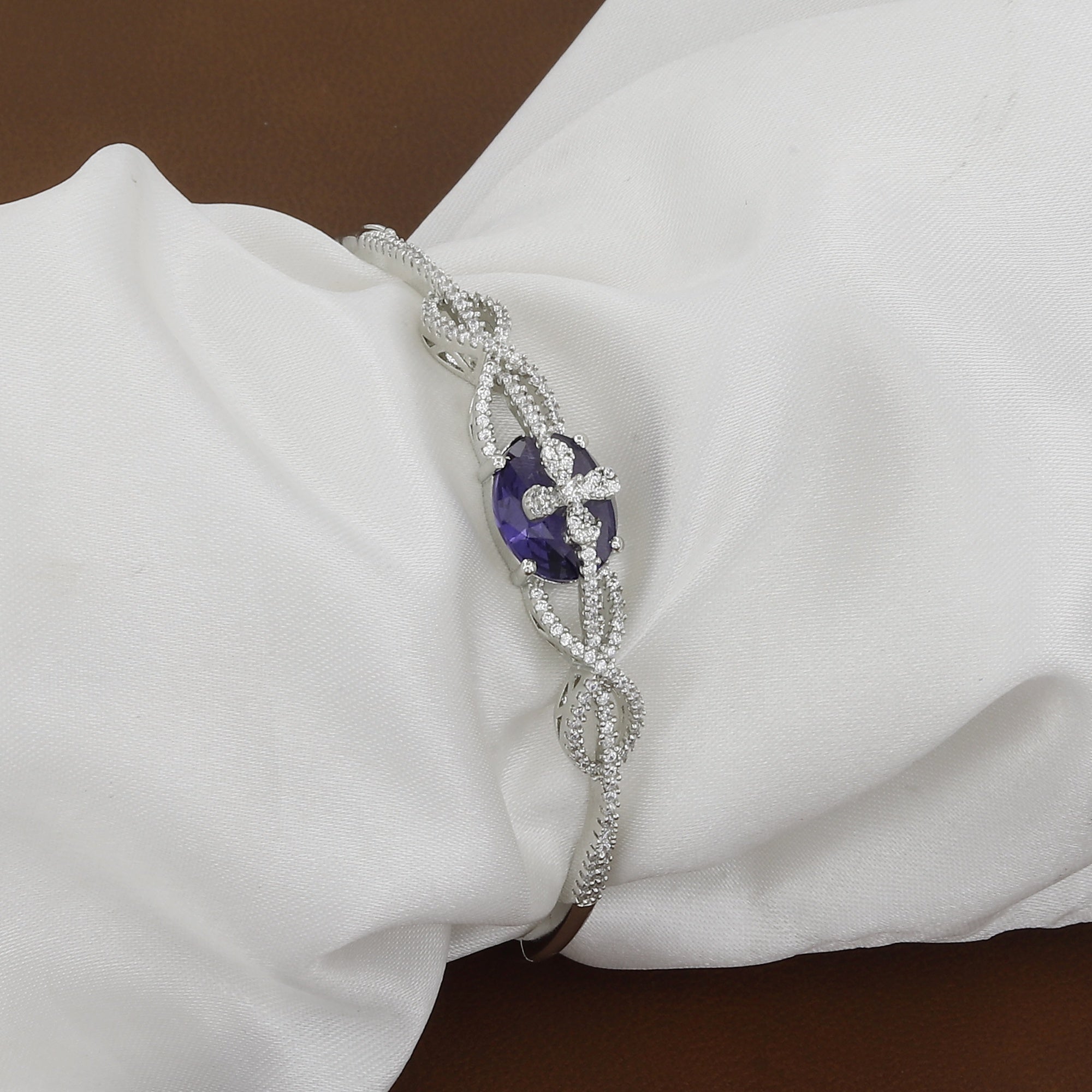 Diamond-Accented Sterling Silver Toned Bangle Kada