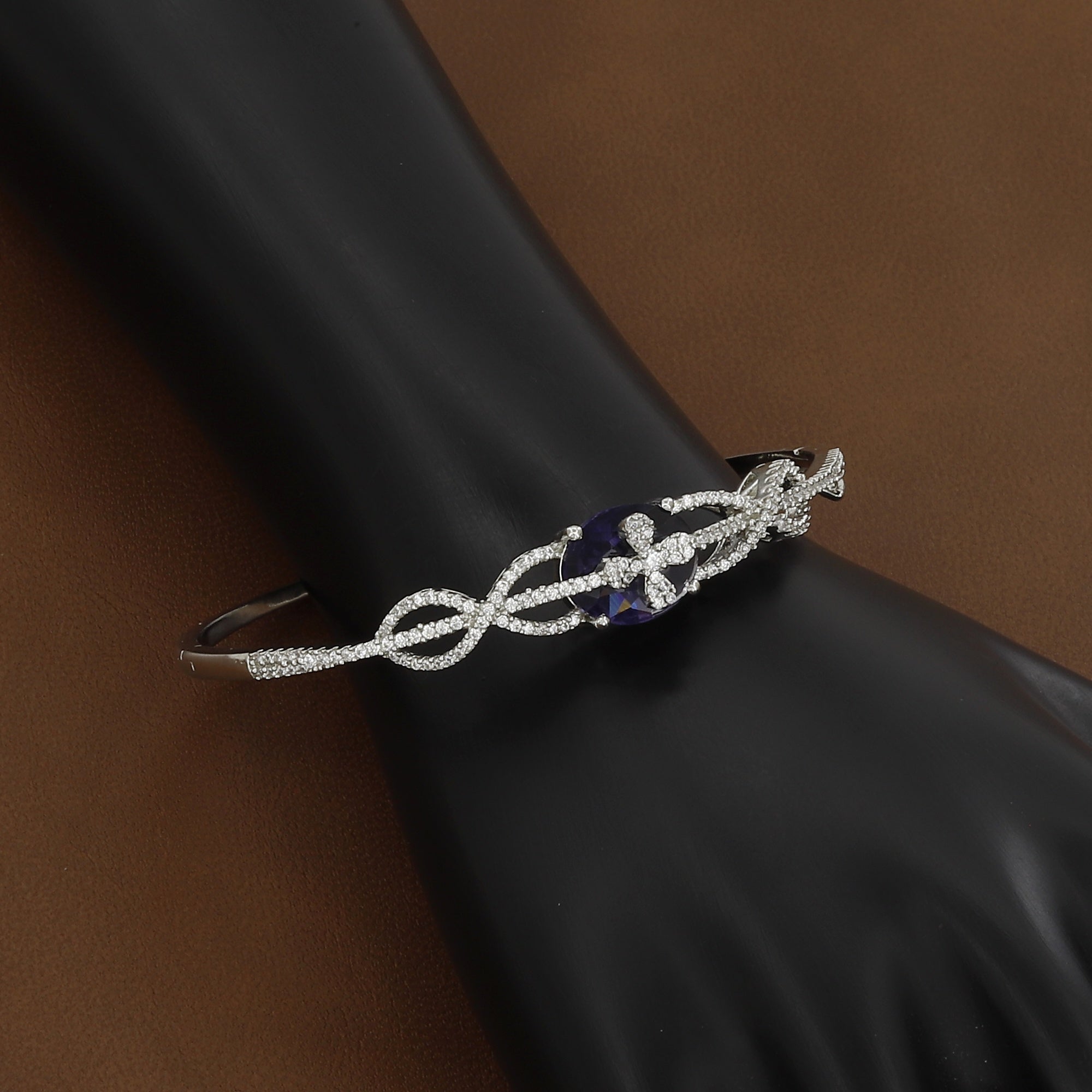 Diamond-Accented Sterling Silver Toned Bangle Kada